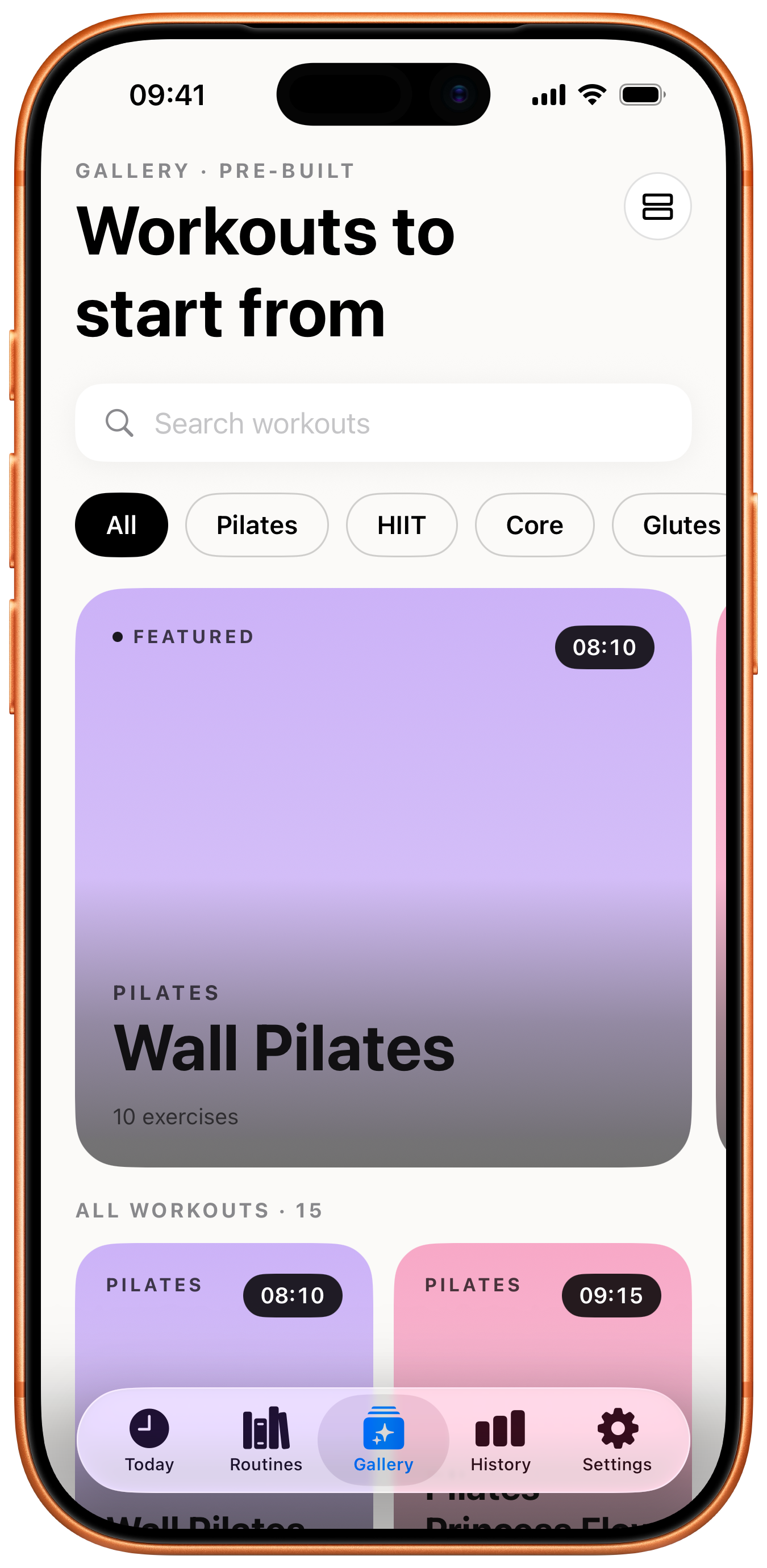 Gallery of pre-built workout routines